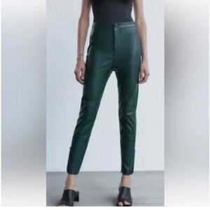 Zara Green Faux Leather Skinny Pants
